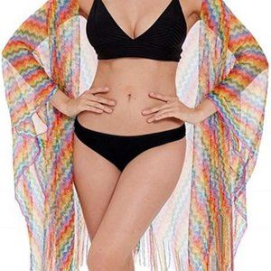 NWT Rainbow Pride Kimono Sheer Beach Cover-Up